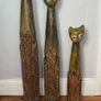 Set of 3 Hand Carved Wooden Cat Statues Image 2