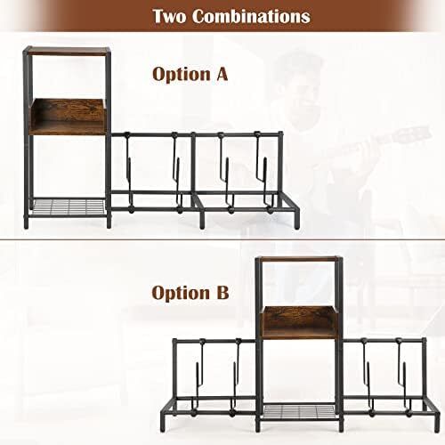 Guitar Stand 4-Tier for for Multiple Guitars Floor Adjustable Rack for Acoustic, Electric Guitar & Bass with Shelf