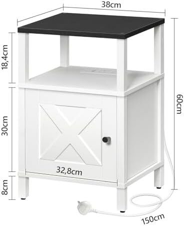 Beside Table with Charging Station, Side Table with Storage, Bedside Cabinet