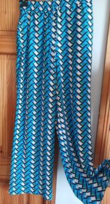 M&S Ladies Blue Printed wide leg trousers Size 10L includes post