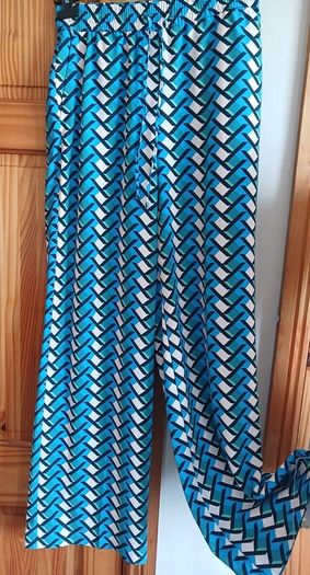 M&S Ladies Blue Printed wide leg trousers Size 10L includes post