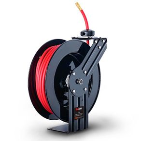 Air Hose Reel Retractable 3/8" Inch x 50' Feet Hybrid Polymer Hose, Max. 300 PSI Compressor Water Plastic Spring Driven Swivel Bracket