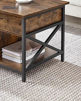 Living Room Table with Lift Top, Coffee Table, Hidden Compartment and Open Compartments, Steel Frame, 50 x 100 x (46.5-62) cm, Vintage Brown and Black