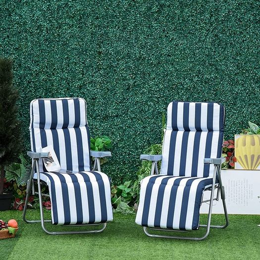 Set of 2 Garden Patio Outdoor Sun Recliners Loungers Folding Foldable Multi Position Relaxers Chairs with Cushions Fire Retardant Sponge (FREE POSTAGE)