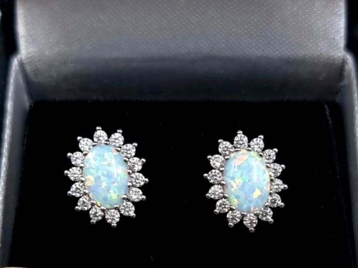 Stunning pair of Fire Opal Stud Earrings