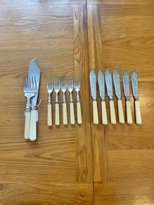 Antique 1901 Silver Collared Fish Set