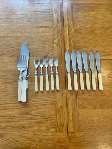 Antique 1901 Silver Collared Fish Set