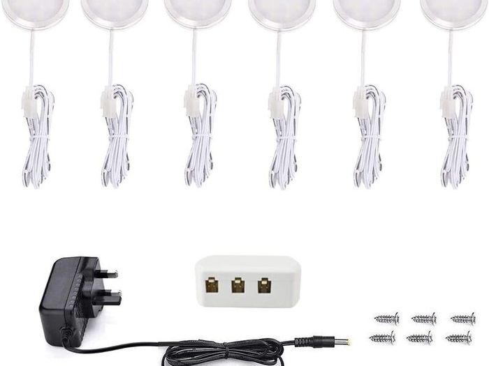 Under Cabinet Light Kit, LED Puck Lights, 15W, 1500LM, Cool White, Display Cabinet Lighting, Disc Light for Kitchen, Closet, Counter, Cupboard, Shelf, Wardrobe and More, Set of 6