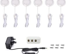 Under Cabinet Light Kit, LED Puck Lights, 15W, 1500LM, Cool White, Display Cabinet Lighting, Disc Light for Kitchen, Closet, Counter, Cupboard, Shelf, Wardrobe and More, Set of 6