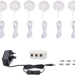 Under Cabinet Light Kit, LED Puck Lights, 15W, 1500LM, Cool White, Display Cabinet Lighting, Disc Light for Kitchen, Closet, Counter, Cupboard, Shelf, Wardrobe and More, Set of 6