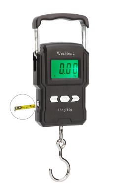 BRAND NEW 75Kg/10g Electronic Weighing Scale LCD Digital Display Hanging Hook Scale with Measuring Tape for Fishing Travel