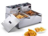 Commercial Electric Deep Fryer, 24L Large Capacity Electric Countertop Fryer with Dual Removable Basket, 5000W Stainless Steel Dual Deep Fryer for Kitchen, Restaurant and Commercial Use, Silver