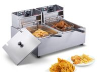 main image for ad Commercial Electric Deep Fryer, 24L Large Capacity Electric Countertop Fryer with Dual Removable Basket, 5000W Stainless Steel Dual Deep Fryer for Kitchen, Restaurant and Commercial Use, Silver