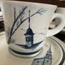 Noritake Stoneware Japan Blue and White Colonial Times Pattern Afternoon Tea Cups and Plates Image 5