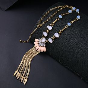 Gold Tassel Statement Long Necklace