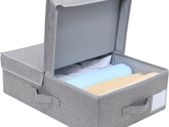 Folding Storage Organizer Basket with Lid on Bookshelves, Cabinet , Stairs, Closet etc, Dark Gray