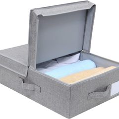 Folding Storage Organizer Basket with Lid on Bookshelves, Cabinet , Stairs, Closet etc, Dark Gray