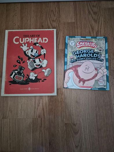 The art of Cuphead book and captain underpants comic book