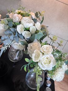 wedding flowers bride and 1 bridesmaid faux flowers