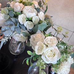 wedding flowers bride and 1 bridesmaid faux flowers
