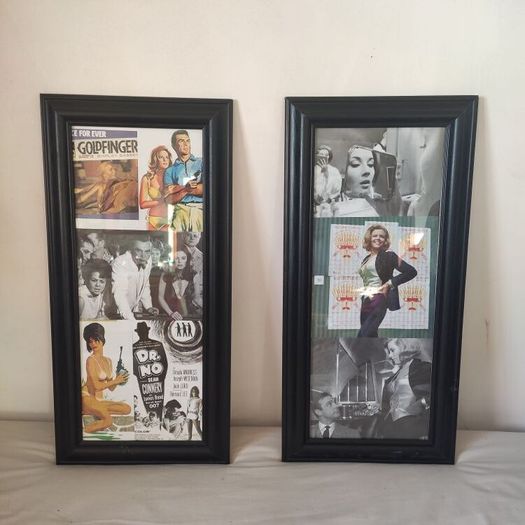 Framed vintage Bond film pictures
