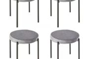 Backless Stackable Dining Stools Velvet-Touch Fabric Upholstered Round Chair with Steel Legs, Set of 4, Grey