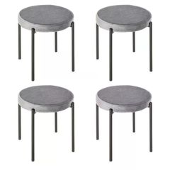 Backless Stackable Dining Stools Velvet-Touch Fabric Upholstered Round Chair with Steel Legs, Set of 4, Grey