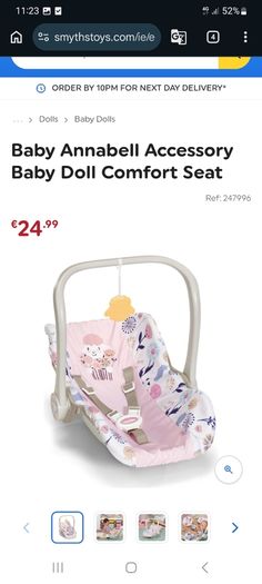 Baby annabell doll carrier seat
