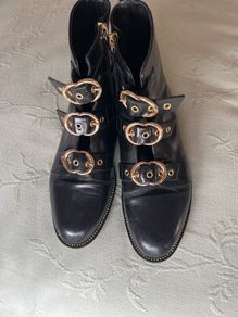 Ankle boots- Russell and Bromley biker boots- fabulous, all- leather on- trend boots with gold buckle detail