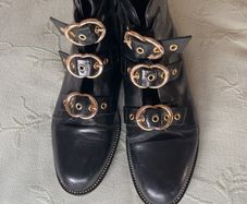 Ankle boots- Russell and Bromley biker boots- fabulous, all- leather on- trend boots with gold buckle detail