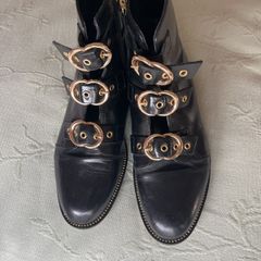 Ankle boots- Russell and Bromley biker boots- fabulous, all- leather on- trend boots with gold buckle detail