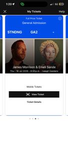 X2 James Morrison Concert tickets