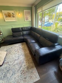 L shape navy leather couch
