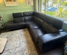 L shape navy leather couch