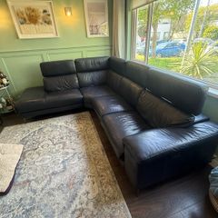 L shape navy leather couch