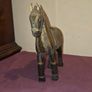 Vintage Hand Carved Wood and Brass Armor Horse Statue Image 3
