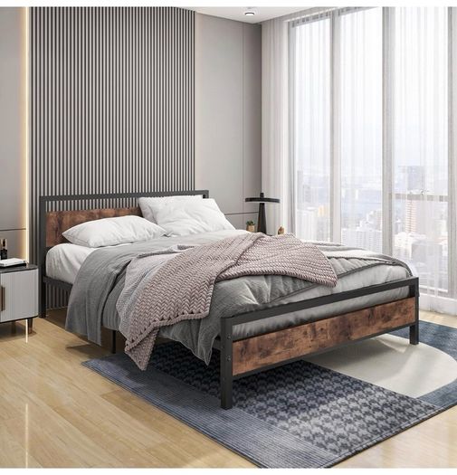 King Size Bed Frame with Wood Headboard,Heavy Duty Metal Platform