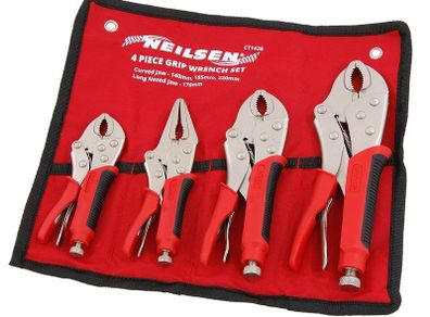 4pc Heavy Duty Rubber Grip Wrench Set Vice Locking Lock Pliers Mole Grips Tools