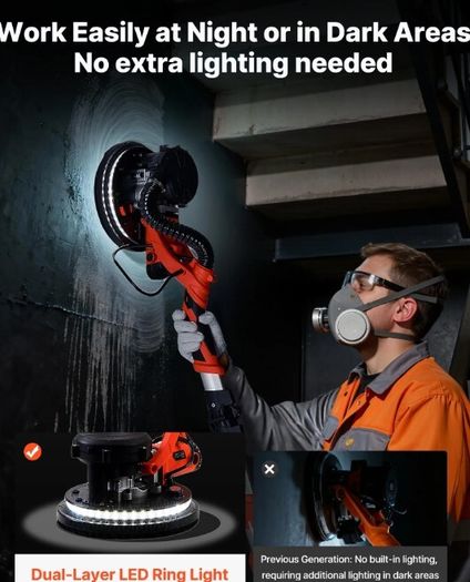 1150W Electric Drywall Sander with Dust Collection, LED Light & Extendable Handle
