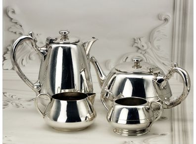 Art Deco Silver Plated Coffee Tea Service 4 Pce Walker & Hall Sheffield