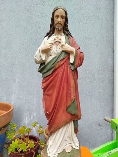 Vintage Chalk Sacred Heart Statue