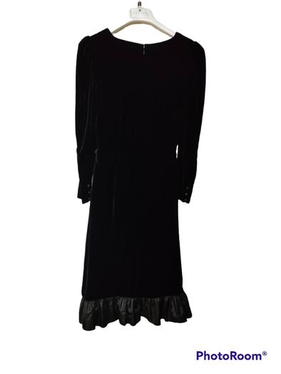 Vintage 80s black velvet ruffle dress size XS or Small postage included