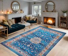 FREE EXPRESS SHIPPING Area Rugs Living Room Bedroom Kitchen Coloured Boho Rug Easy Care Medium Pile Large Rug Vintage Rug Blue Teal Rug (Blue 120x180 CM)