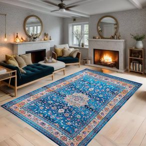 FREE EXPRESS SHIPPING Area Rugs Living Room Bedroom Kitchen Coloured Boho Rug Easy Care Medium Pile Large Rug Vintage Rug Blue Teal Rug (Blue 120x180 CM)