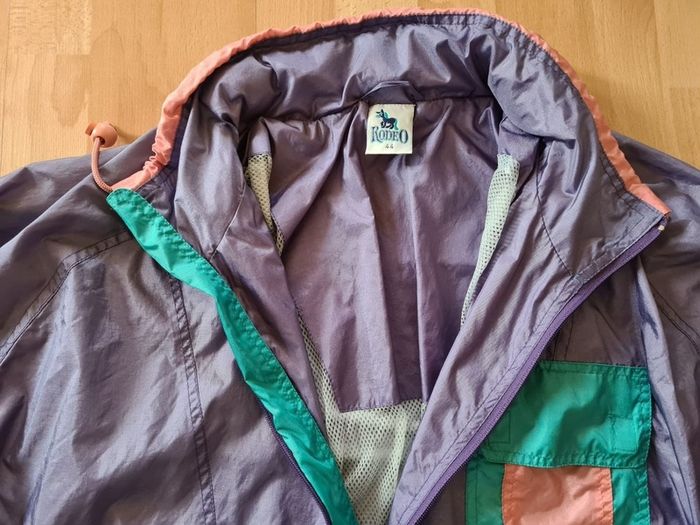 Vintage Retro shinny 80's 90's Rodeo C&A  jumper rainjacket waterproof  hoodie windbreaker colourfull size 44 XL Party
