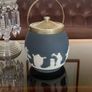 Adams Tunstall Jasperware Biscuit Barrell Ice Bucket Silver Plate Lid Image 2