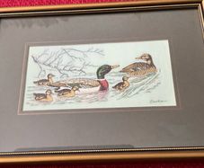 Vintage Cashs Framed Silk Woven Picture Art Mallard Ducks Family