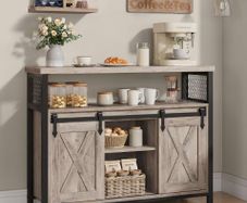 Sideboard, Kitchen Cabinet, Storage Cabinet with 2 Sliding Doors, 33 x 100 x 80 cm, Adjustable Shelves, for Living Room, Cloud White/Honey Brown