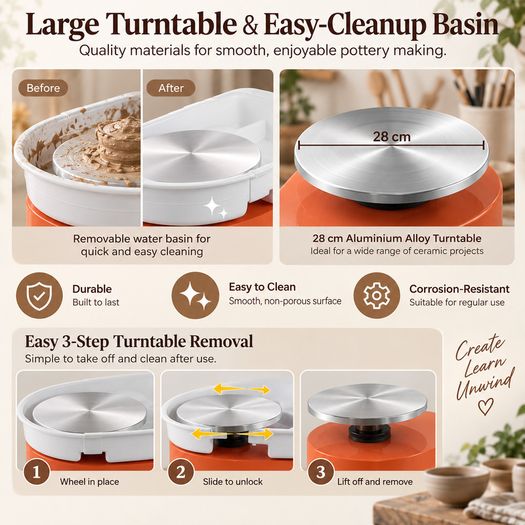 350W Electric Pottery Wheel with Foot Pedal & 16-Piece Tool Kit