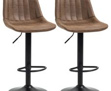 Adjustable Bar Stools Set of 2 Counter Height Barstools Dining Chairs 360 Swivel with Footrest for Home Pub, Brown